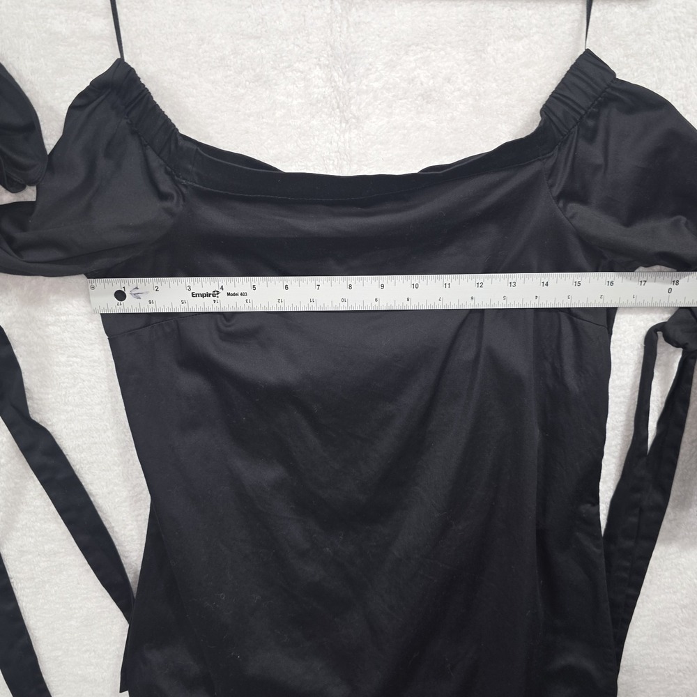 H&M Women's Black Off-The-Shoulder Short Dress 3/4 Bell Sleeves With Ties Size 6 - Picture 5 of 8